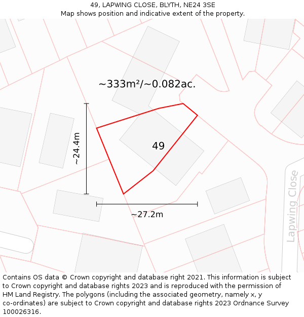 49, LAPWING CLOSE, BLYTH, NE24 3SE: Plot and title map