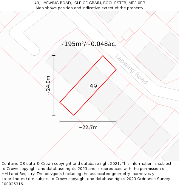49, LAPWING ROAD, ISLE OF GRAIN, ROCHESTER, ME3 0EB: Plot and title map