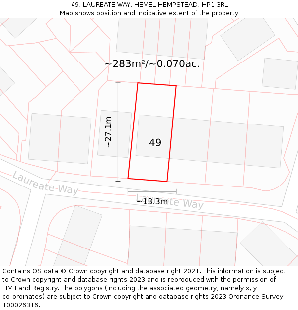 49, LAUREATE WAY, HEMEL HEMPSTEAD, HP1 3RL: Plot and title map