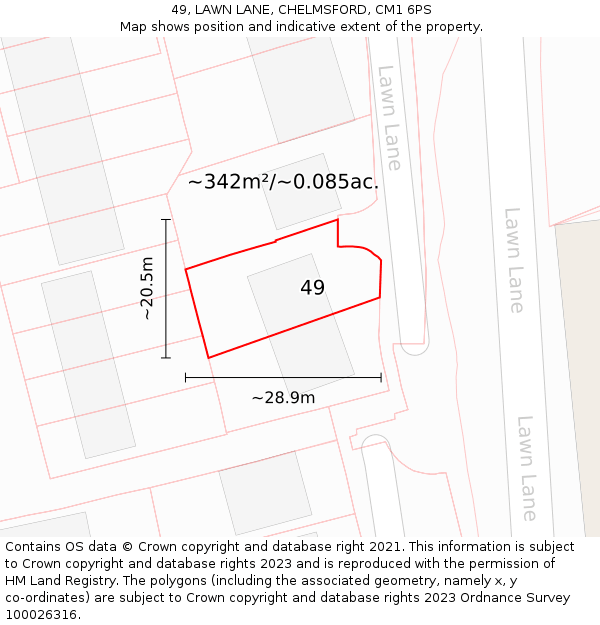 49, LAWN LANE, CHELMSFORD, CM1 6PS: Plot and title map
