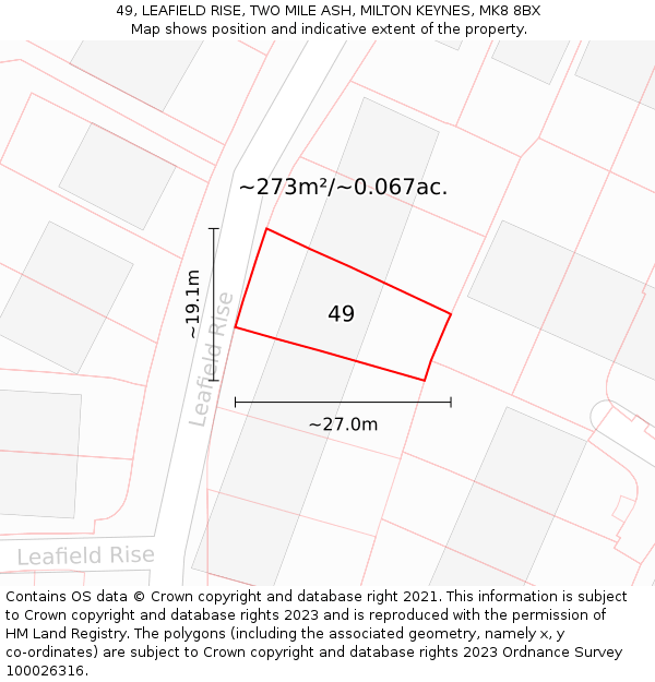 49, LEAFIELD RISE, TWO MILE ASH, MILTON KEYNES, MK8 8BX: Plot and title map