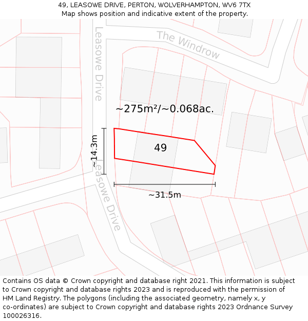 49, LEASOWE DRIVE, PERTON, WOLVERHAMPTON, WV6 7TX: Plot and title map