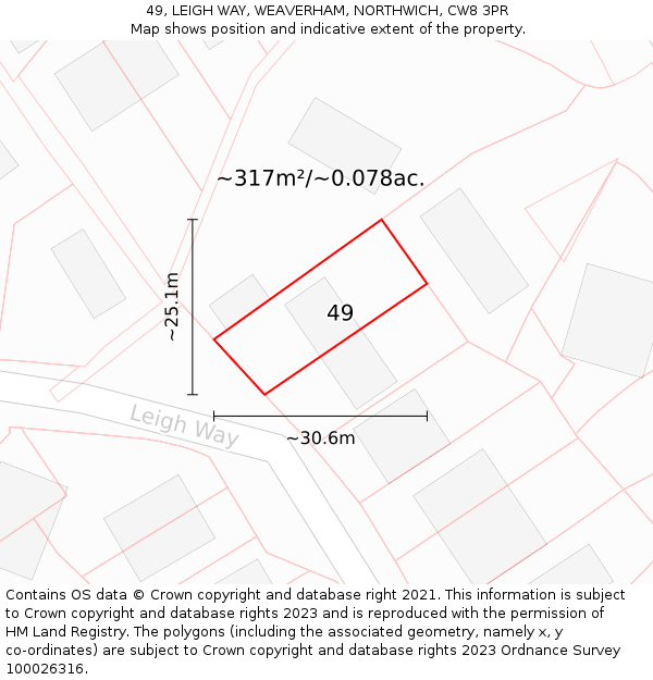 49, LEIGH WAY, WEAVERHAM, NORTHWICH, CW8 3PR: Plot and title map