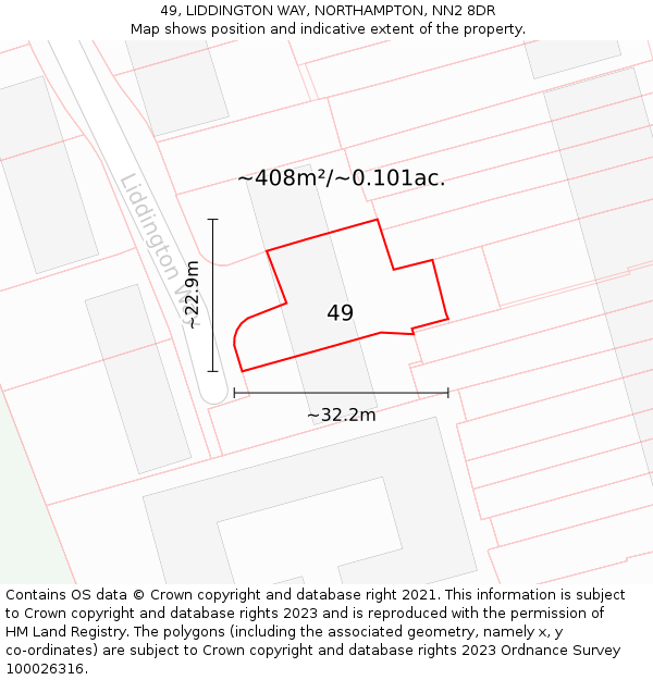 49, LIDDINGTON WAY, NORTHAMPTON, NN2 8DR: Plot and title map