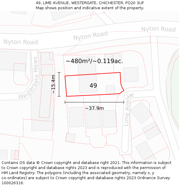 49, LIME AVENUE, WESTERGATE, CHICHESTER, PO20 3UF: Plot and title map