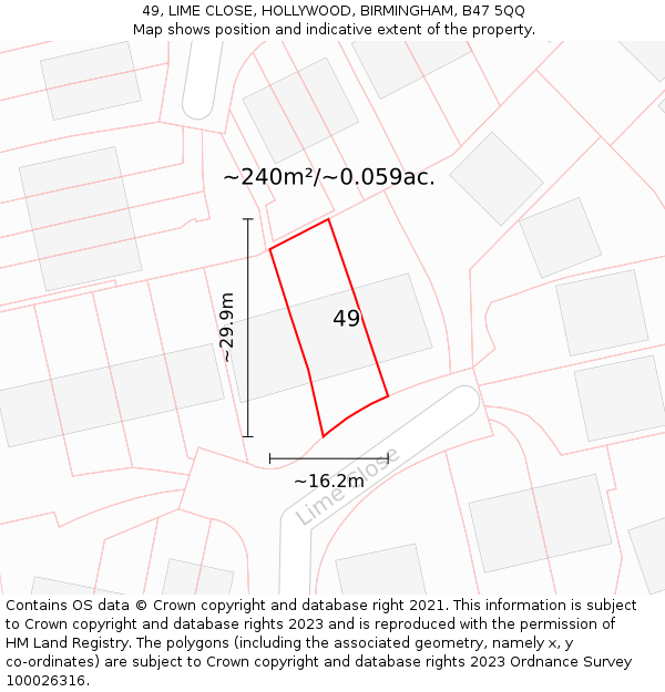 49, LIME CLOSE, HOLLYWOOD, BIRMINGHAM, B47 5QQ: Plot and title map