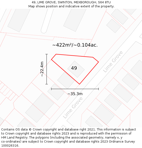 49, LIME GROVE, SWINTON, MEXBOROUGH, S64 8TU: Plot and title map