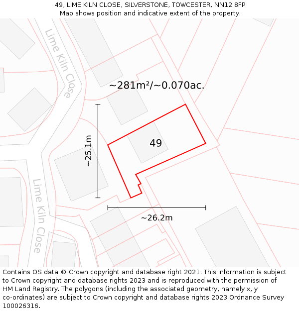 49, LIME KILN CLOSE, SILVERSTONE, TOWCESTER, NN12 8FP: Plot and title map