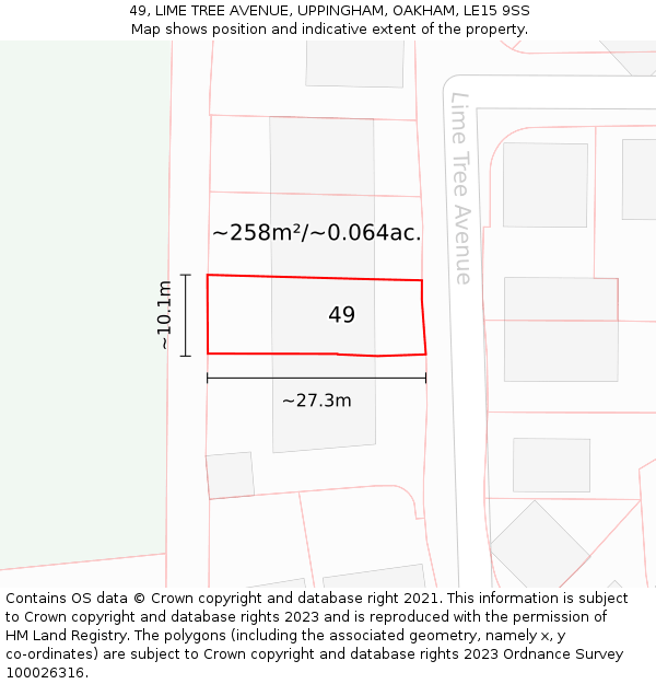 49, LIME TREE AVENUE, UPPINGHAM, OAKHAM, LE15 9SS: Plot and title map