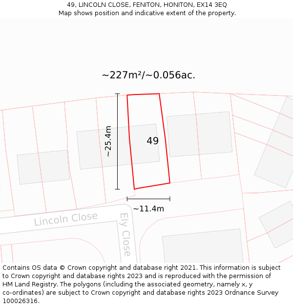 49, LINCOLN CLOSE, FENITON, HONITON, EX14 3EQ: Plot and title map