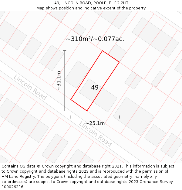 49, LINCOLN ROAD, POOLE, BH12 2HT: Plot and title map