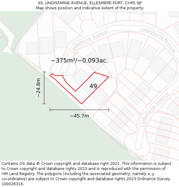 49, LINDISFARNE AVENUE, ELLESMERE PORT, CH65 9JF: Plot and title map