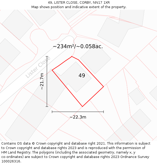 49, LISTER CLOSE, CORBY, NN17 1XR: Plot and title map