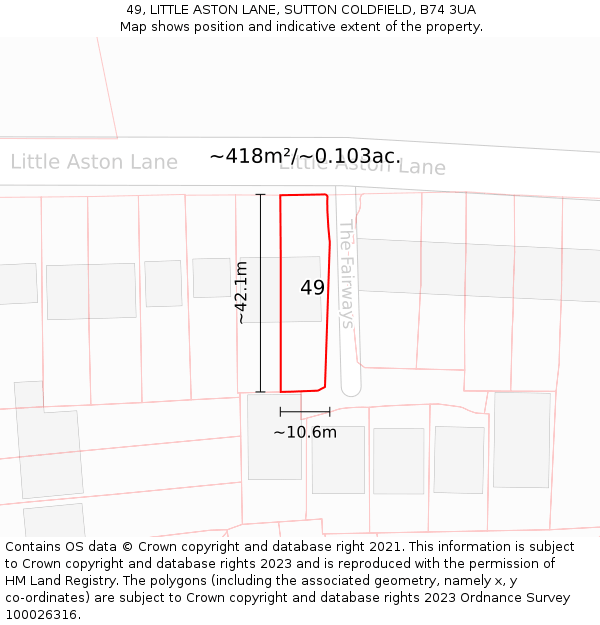 49, LITTLE ASTON LANE, SUTTON COLDFIELD, B74 3UA: Plot and title map