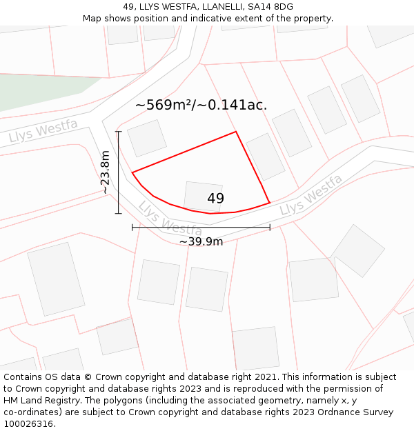 49, LLYS WESTFA, LLANELLI, SA14 8DG: Plot and title map