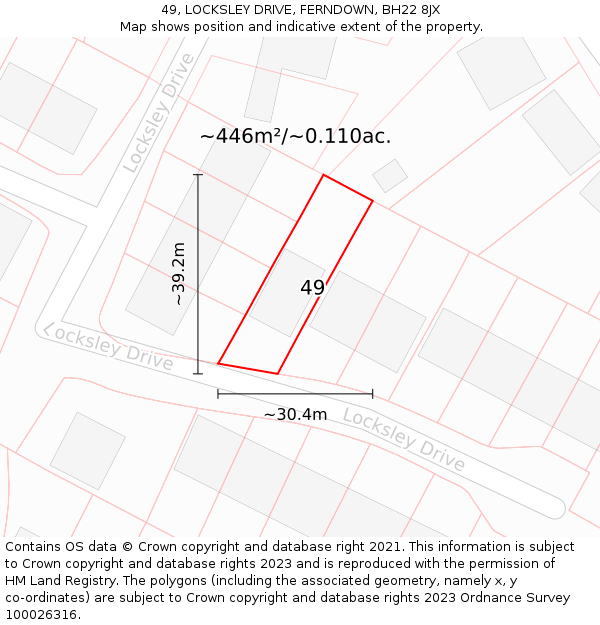 49, LOCKSLEY DRIVE, FERNDOWN, BH22 8JX: Plot and title map