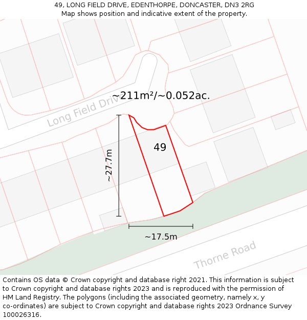 49, LONG FIELD DRIVE, EDENTHORPE, DONCASTER, DN3 2RG: Plot and title map