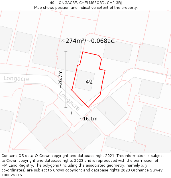 49, LONGACRE, CHELMSFORD, CM1 3BJ: Plot and title map