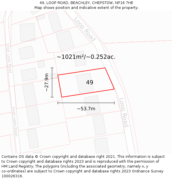49, LOOP ROAD, BEACHLEY, CHEPSTOW, NP16 7HE: Plot and title map