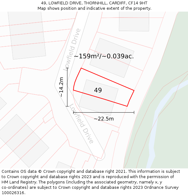 49, LOWFIELD DRIVE, THORNHILL, CARDIFF, CF14 9HT: Plot and title map