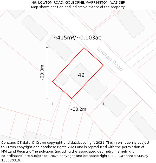 49, LOWTON ROAD, GOLBORNE, WARRINGTON, WA3 3EF: Plot and title map