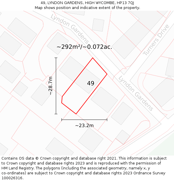49, LYNDON GARDENS, HIGH WYCOMBE, HP13 7QJ: Plot and title map