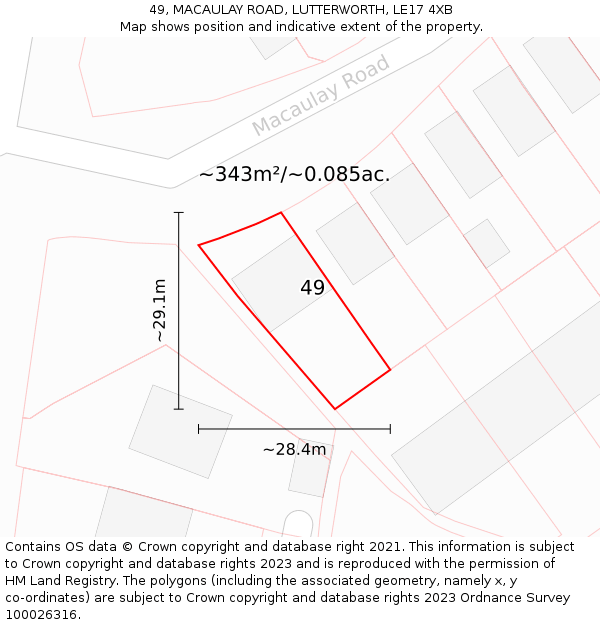 49, MACAULAY ROAD, LUTTERWORTH, LE17 4XB: Plot and title map