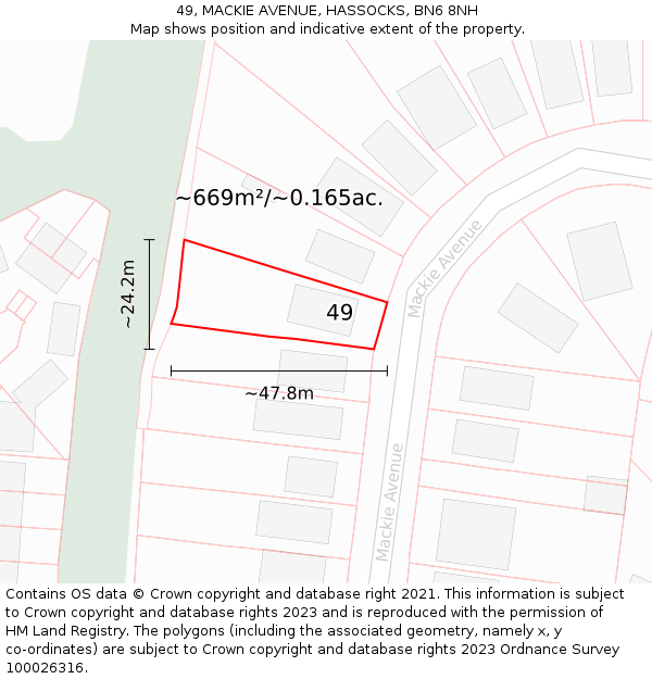49, MACKIE AVENUE, HASSOCKS, BN6 8NH: Plot and title map