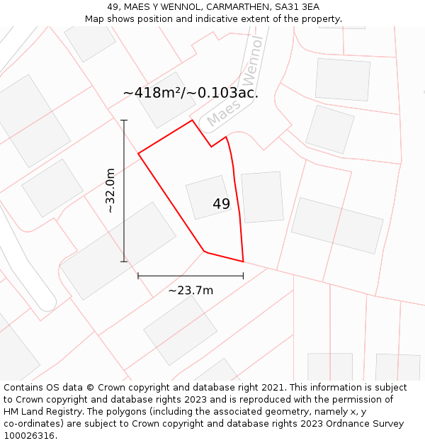 49, MAES Y WENNOL, CARMARTHEN, SA31 3EA: Plot and title map
