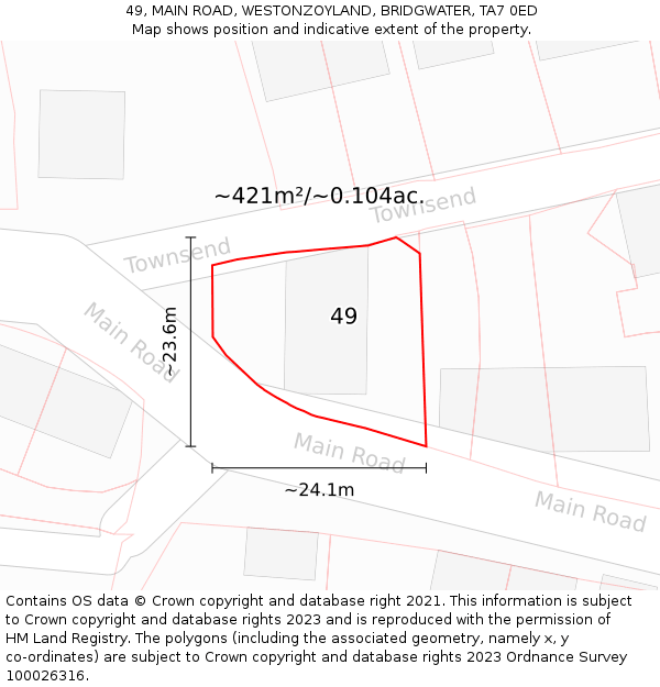 49, MAIN ROAD, WESTONZOYLAND, BRIDGWATER, TA7 0ED: Plot and title map