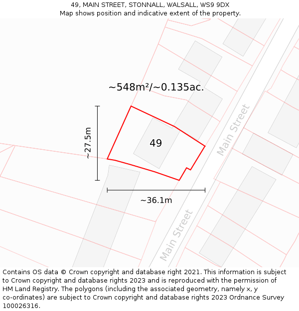 49, MAIN STREET, STONNALL, WALSALL, WS9 9DX: Plot and title map