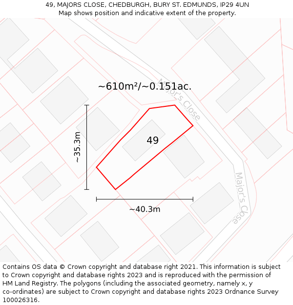49, MAJORS CLOSE, CHEDBURGH, BURY ST. EDMUNDS, IP29 4UN: Plot and title map