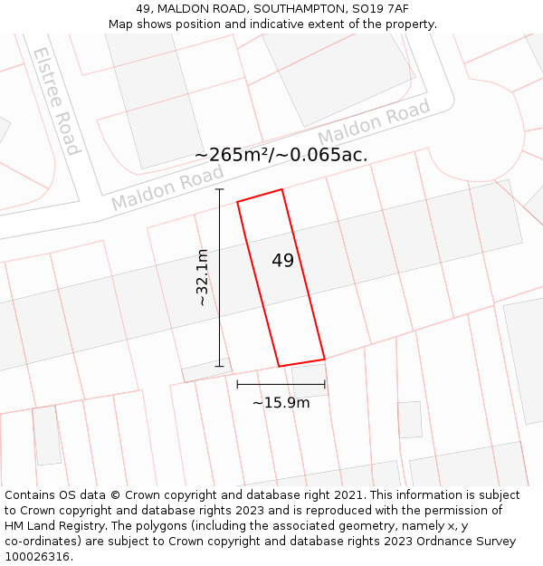 49, MALDON ROAD, SOUTHAMPTON, SO19 7AF: Plot and title map