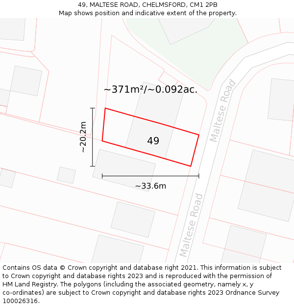 49, MALTESE ROAD, CHELMSFORD, CM1 2PB: Plot and title map