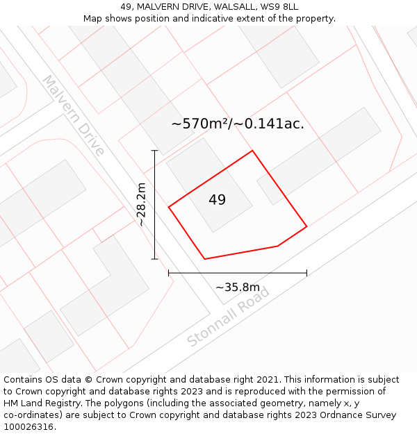 49, MALVERN DRIVE, WALSALL, WS9 8LL: Plot and title map