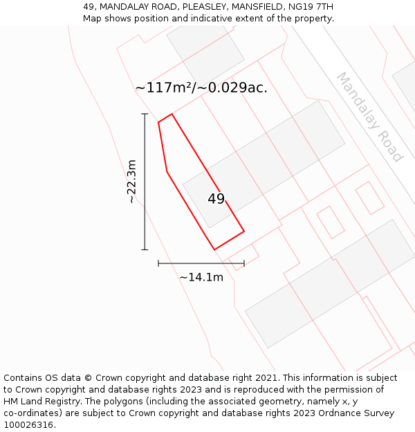 49, MANDALAY ROAD, PLEASLEY, MANSFIELD, NG19 7TH: Plot and title map