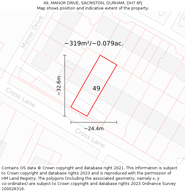 49, MANOR DRIVE, SACRISTON, DURHAM, DH7 6FJ: Plot and title map