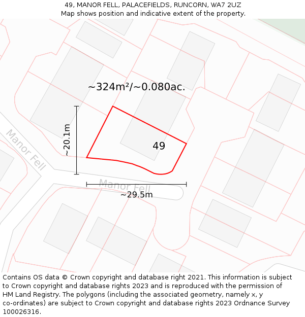 49, MANOR FELL, PALACEFIELDS, RUNCORN, WA7 2UZ: Plot and title map