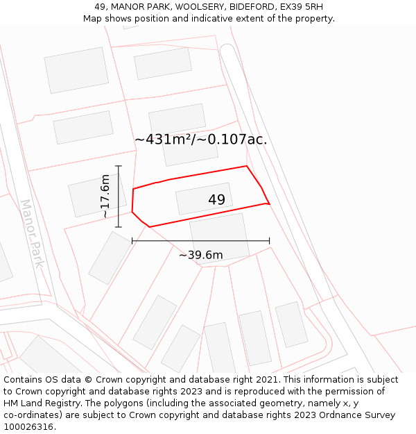 49, MANOR PARK, WOOLSERY, BIDEFORD, EX39 5RH: Plot and title map