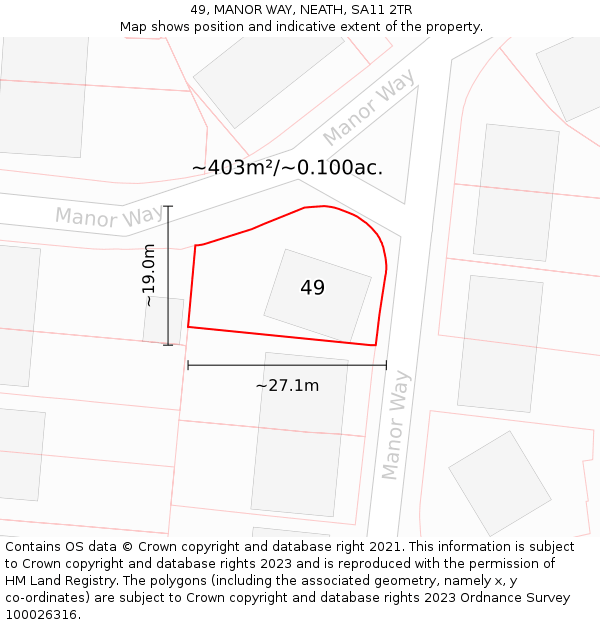 49, MANOR WAY, NEATH, SA11 2TR: Plot and title map
