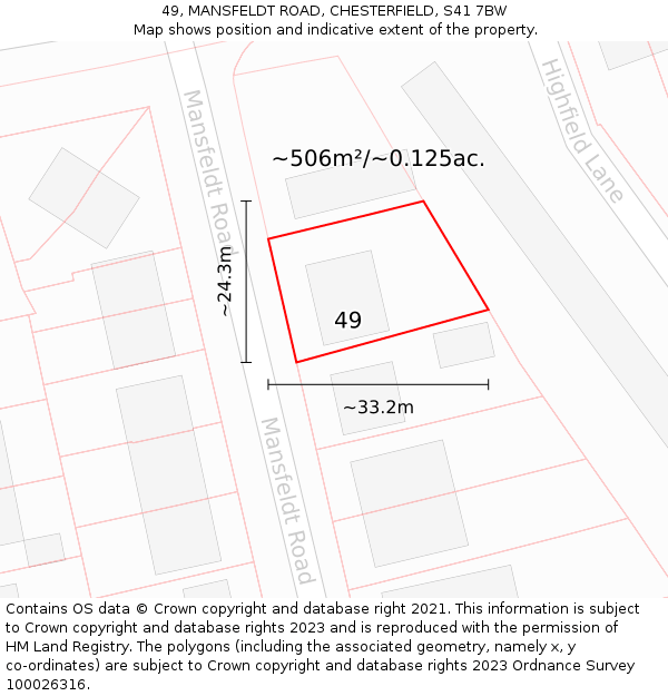 49, MANSFELDT ROAD, CHESTERFIELD, S41 7BW: Plot and title map