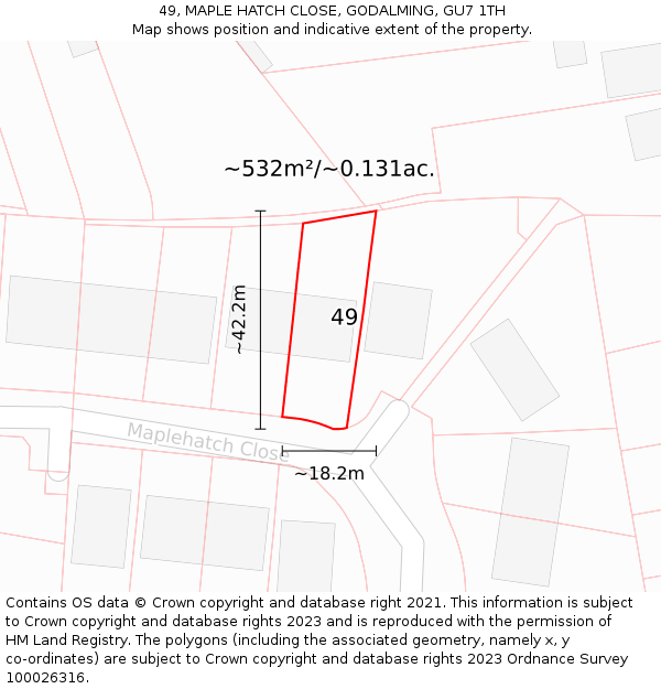 49, MAPLE HATCH CLOSE, GODALMING, GU7 1TH: Plot and title map