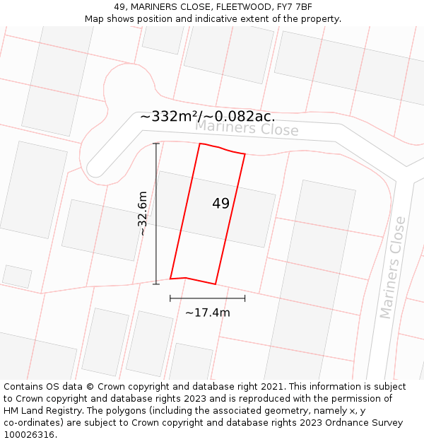 49, MARINERS CLOSE, FLEETWOOD, FY7 7BF: Plot and title map