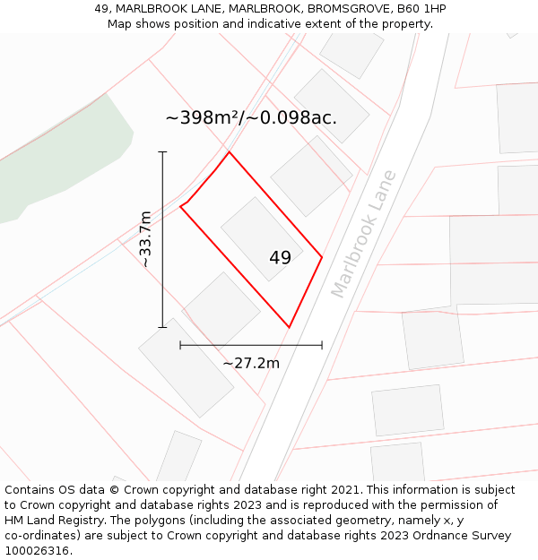 49, MARLBROOK LANE, MARLBROOK, BROMSGROVE, B60 1HP: Plot and title map