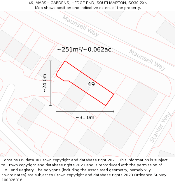 49, MARSH GARDENS, HEDGE END, SOUTHAMPTON, SO30 2XN: Plot and title map