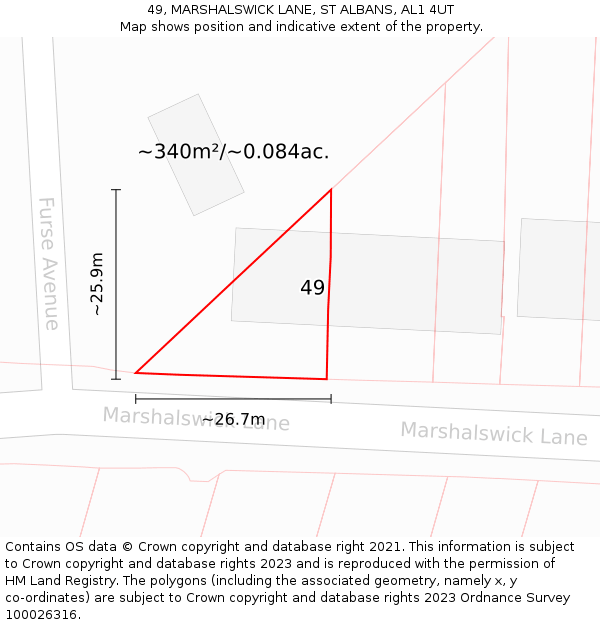 49, MARSHALSWICK LANE, ST ALBANS, AL1 4UT: Plot and title map