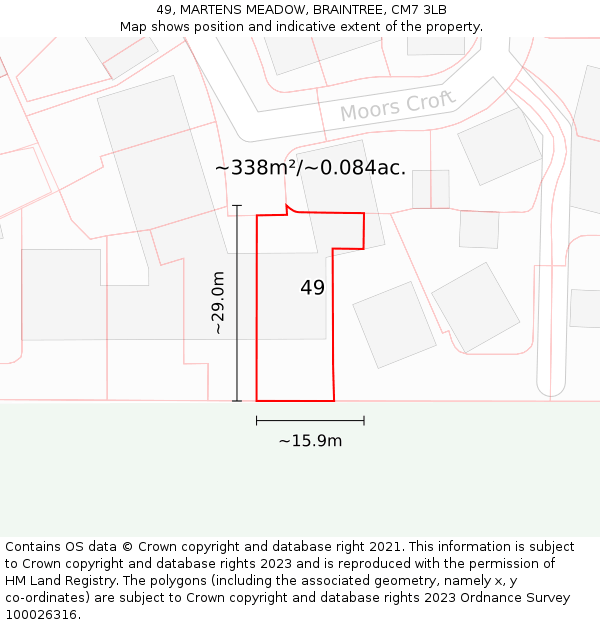 49, MARTENS MEADOW, BRAINTREE, CM7 3LB: Plot and title map