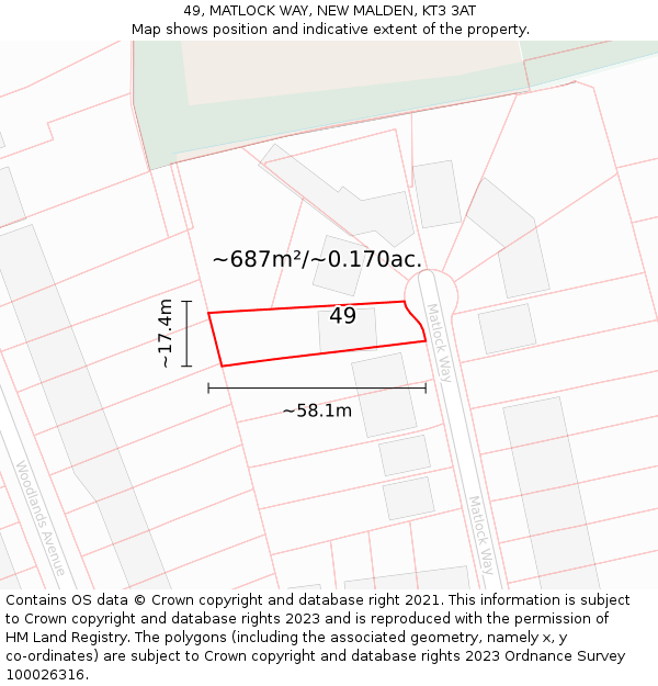 49, MATLOCK WAY, NEW MALDEN, KT3 3AT: Plot and title map