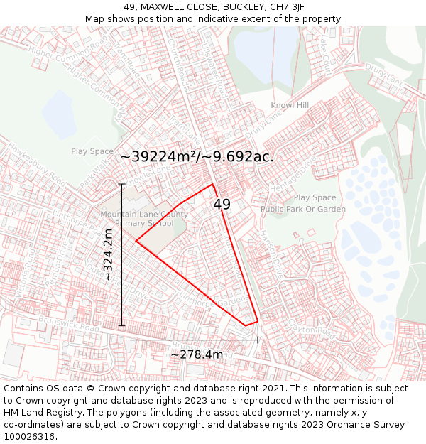 49, MAXWELL CLOSE, BUCKLEY, CH7 3JF: Plot and title map