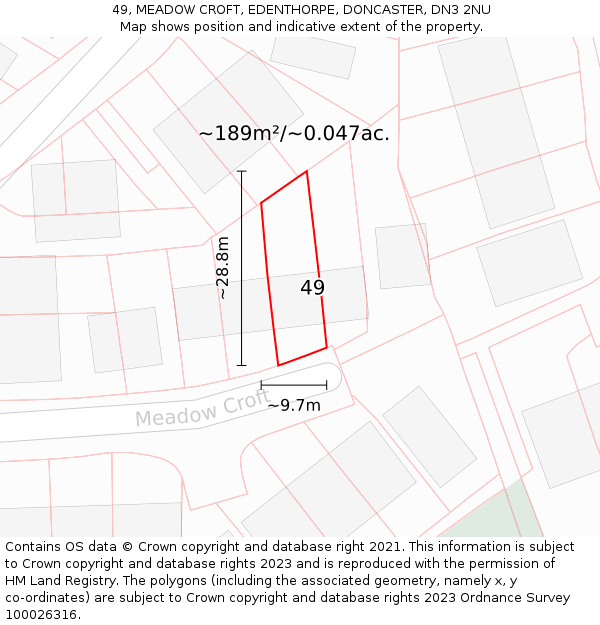 49, MEADOW CROFT, EDENTHORPE, DONCASTER, DN3 2NU: Plot and title map